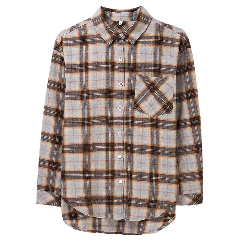 恒源祥女士衬衫2020秋款格子衬衫女士长袖复古宽松外套衬衣