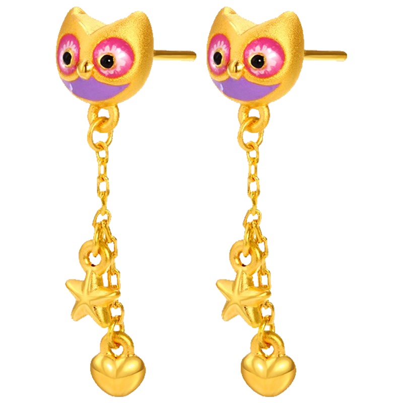 翠绿 黄金耳饰 精美猫头鹰3D硬金足金999耳坠耳环 金重约3.3-3.5g B0800005000
