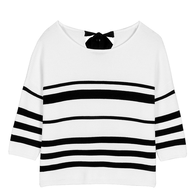 2019爱居兔春季女装撞色条纹中袖针织衫