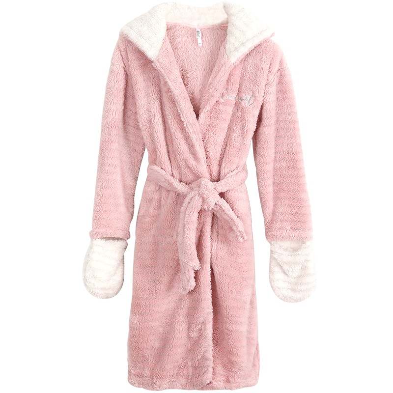 红豆居家(Hodohome)秋冬金丝绒男女士情侣长袖睡袍日系兔耳浴袍睡衣家居服