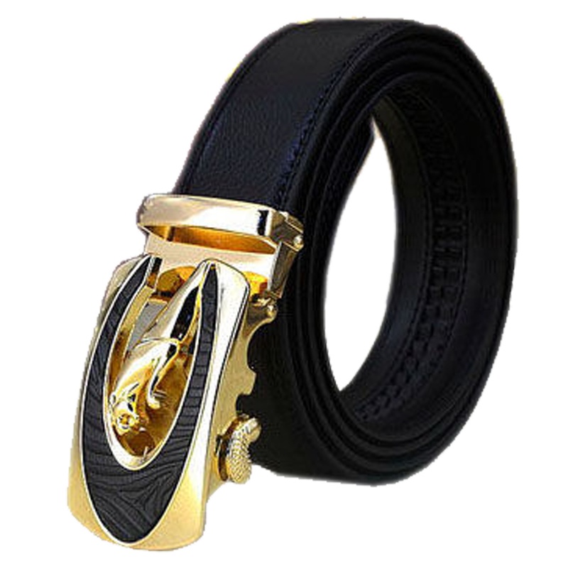 红品 HONGPIN 男式自动扣皮带 男士 黑色系真皮腰带 时尚韩版款牛皮中青年配饰 商务款扣头男裤带