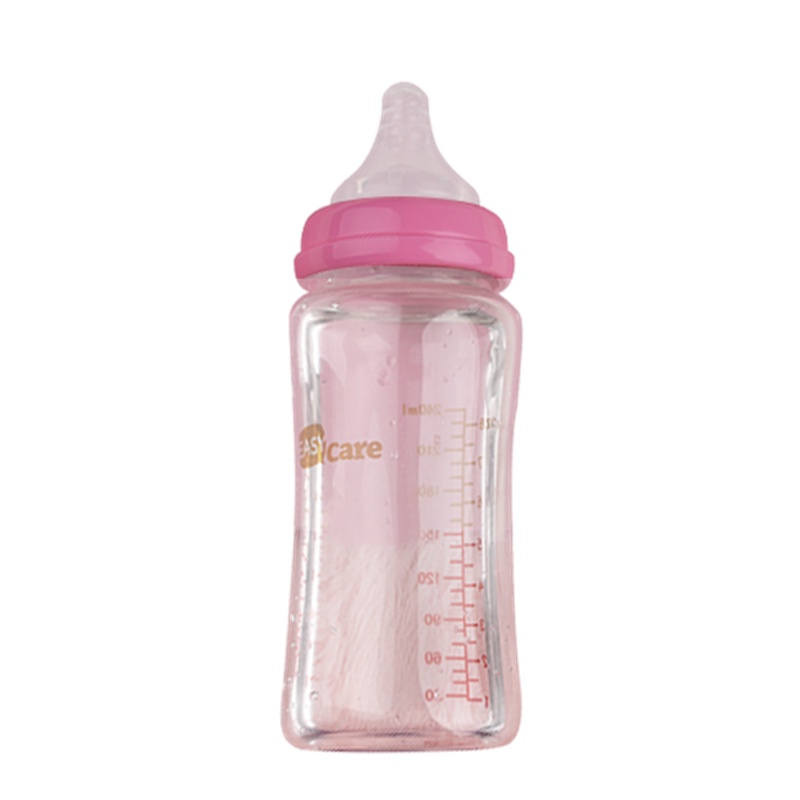 easycare伊斯卡尔新生儿玻璃奶瓶婴儿宽口奶瓶宝宝防呛防胀气奶瓶240ml蓝色