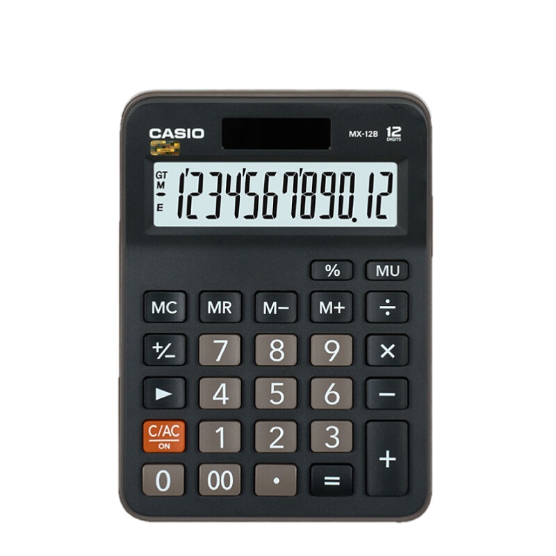 卡西欧 MX-12B 计算器 优智系列 小型机 双电源企事业单位办公12位黑色 1台