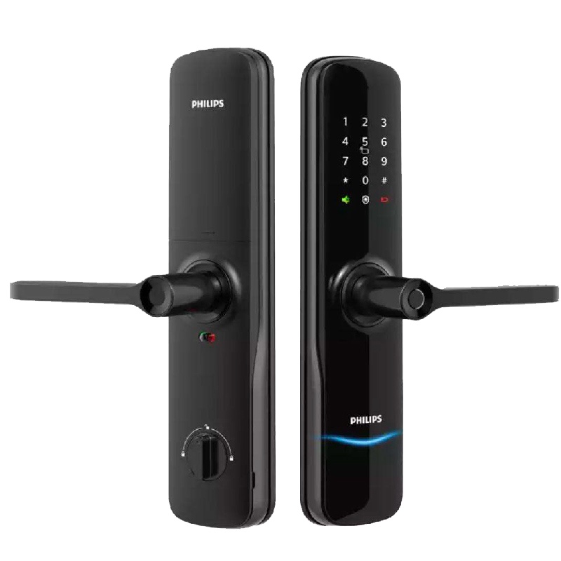 飞利浦(Philips)智能门锁 π 游离执手式家庭用防盗锁可更换霸王锁体 电子锁 可挂天地钩曜石黑