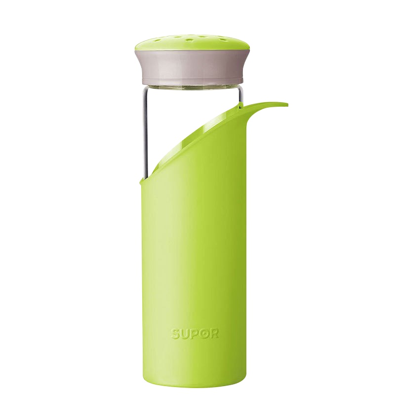 苏泊尔(SUPOR)纤巧耐热玻璃杯KC35AV2 时尚简约健康运动便携出行纤巧硅胶杯套防滑手提水杯学生办公杯子晶韵系列
