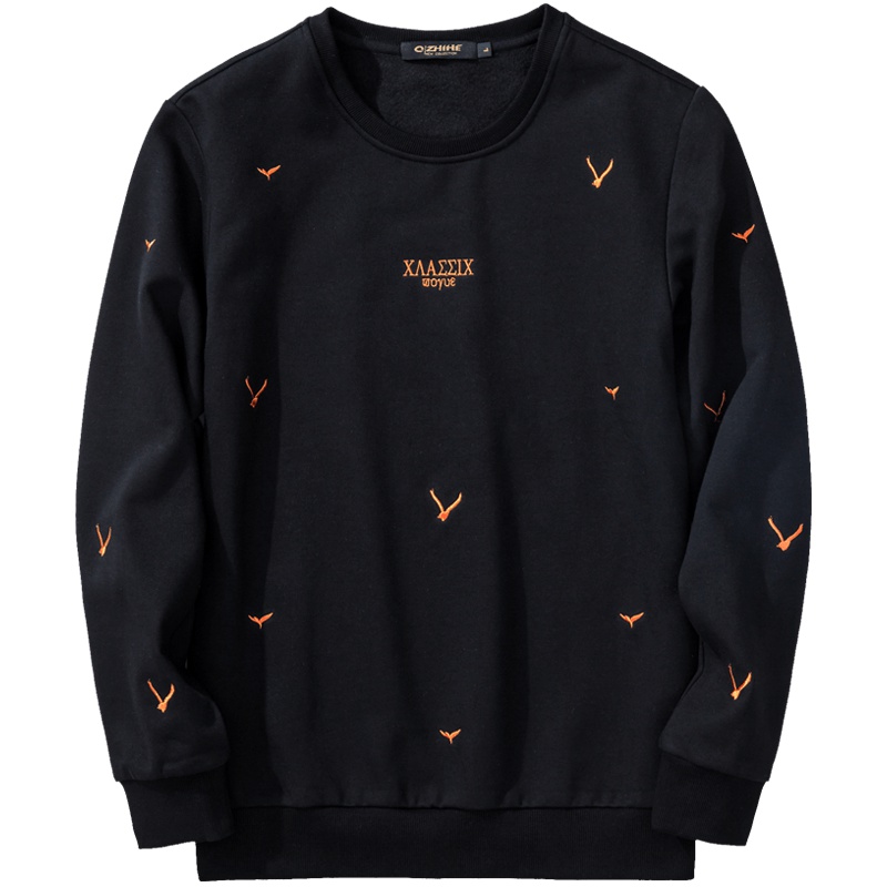 千纸鹤男士2019秋季新款潮流刺绣圆领套头加厚情侣卫衣外套15138