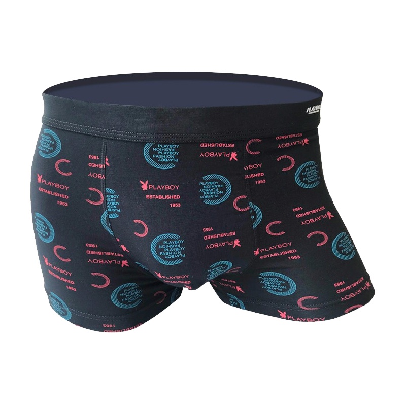 花花公子内裤男士冰丝平角四角裤印花中腰弹力时尚潮流四季短裤头男裤衩5557-3条装