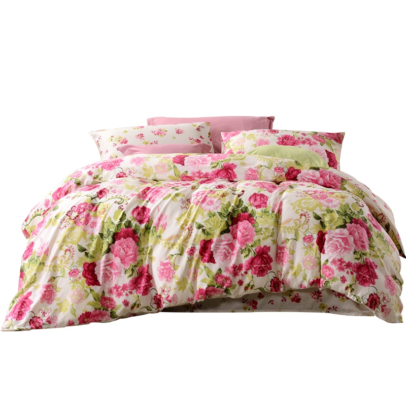 富安娜家纺40支斜纹典雅印花套件床单三件套四件套