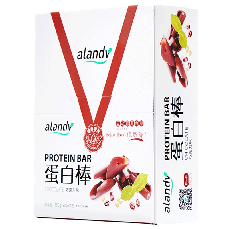 alandv 艾兰得威乳清蛋白棒 巧克力味 健身增加肌肉粉代餐饱腹能量棒男女瘦身12支/盒