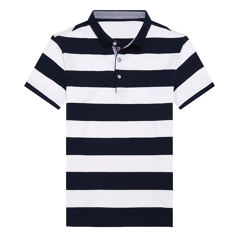 卡帝乐鳄鱼短袖T恤男翻领纯棉条纹Polo衫中年男装上衣BAB9085