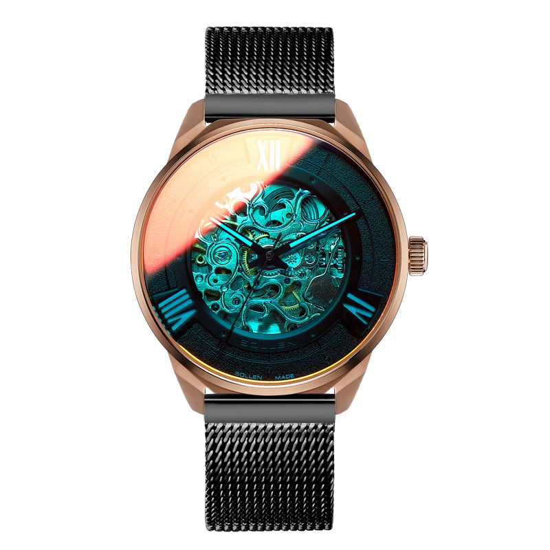 梭伦(SOLLEN)手表新款镂空时尚学生男表运动超薄防水潮男士流自动机械表SL605