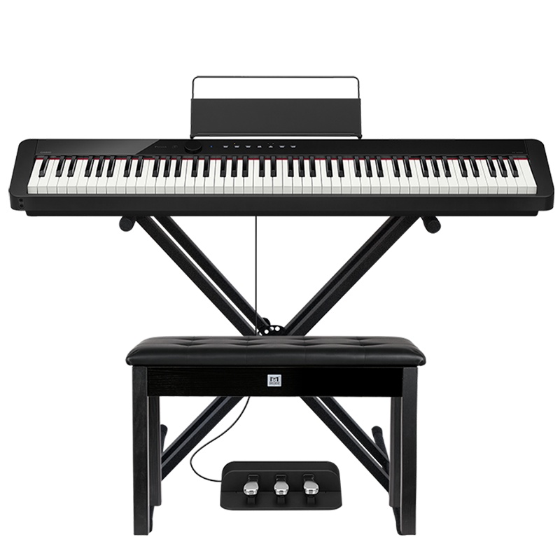 卡西欧(CASIO)电钢琴PX-S1000BK全新智能触摸屏 88键纤薄便携式 时尚钢琴套机 (单机+X架+三踏板)