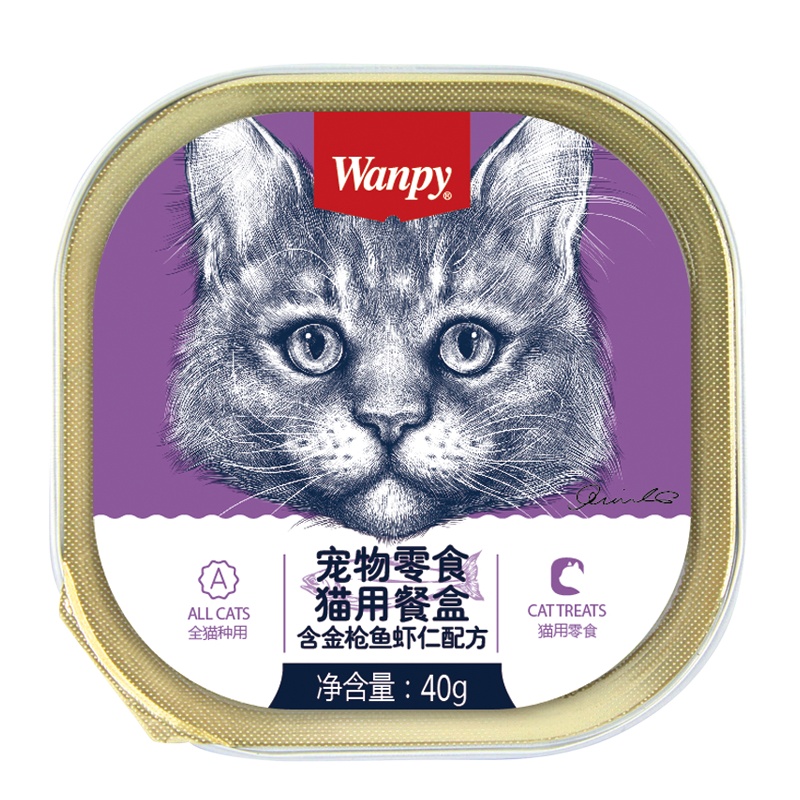 顽皮Wanpy宠物零食猫用餐盒含金枪鱼+虾仁配方40g*6盒