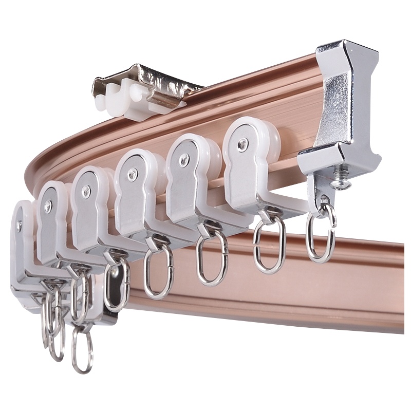 京城派 窗帘轨道铝合金窗帘杆单轨双轨直轨弯轨支架配件窗帘轨道加厚简约铝合金顶侧装单双轨彩色黑白直轨导轨滑轨滑道轮