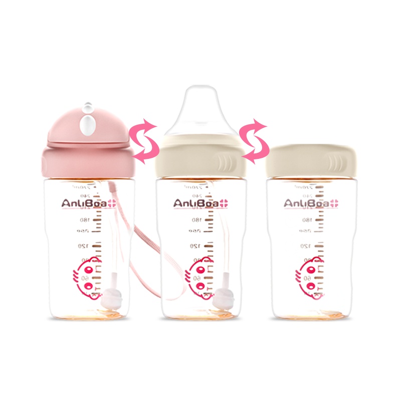 安尼宝/anliboa 进口婴儿奶瓶新型方口多功能PPSU奶瓶送杯盖/奶嘴/160ML/象牙白