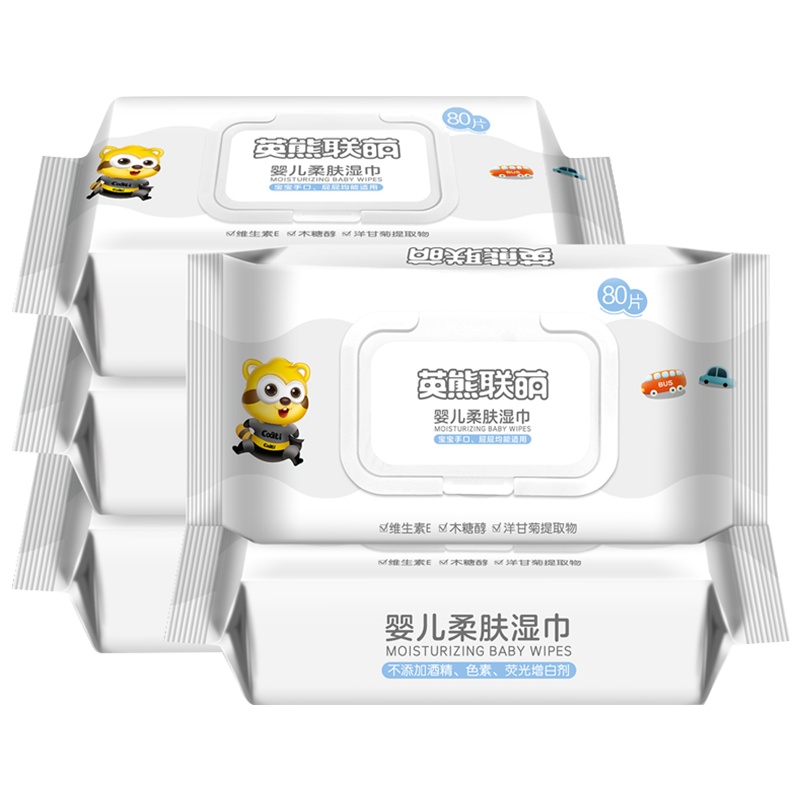 小浣熊(Coati) 婴儿柔肤湿巾80抽/包*5包组合装 幼儿新生儿儿童湿手口湿巾 便携式纸巾