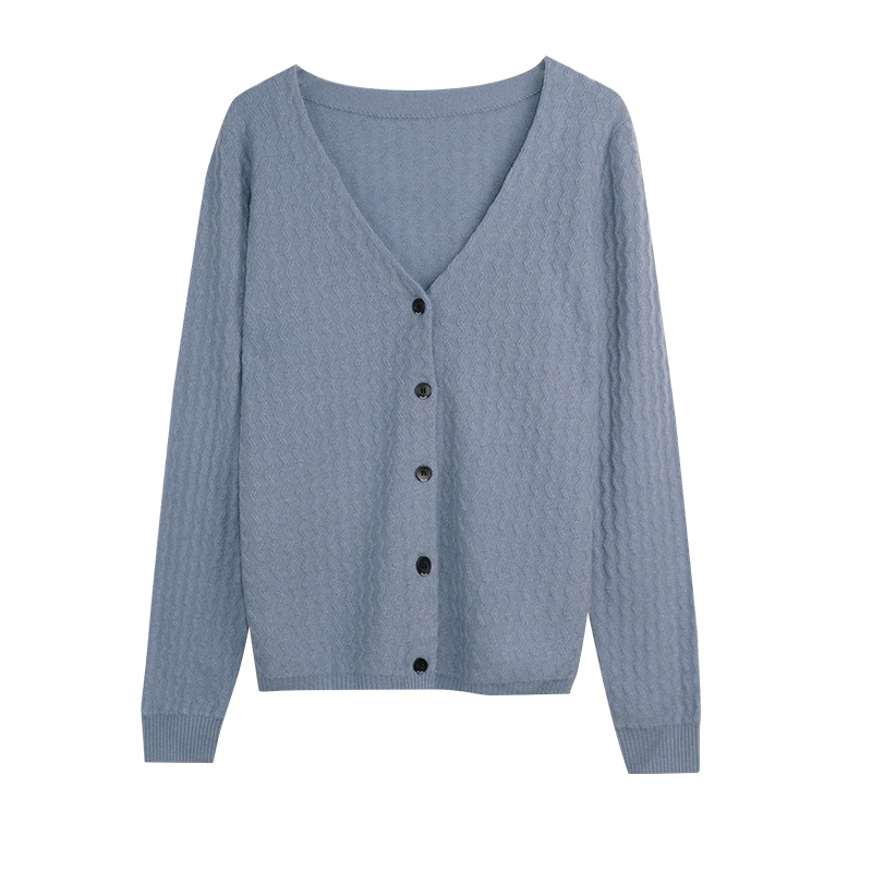 金菊秋冬新款毛衣短款纯色V领羊毛开衫女