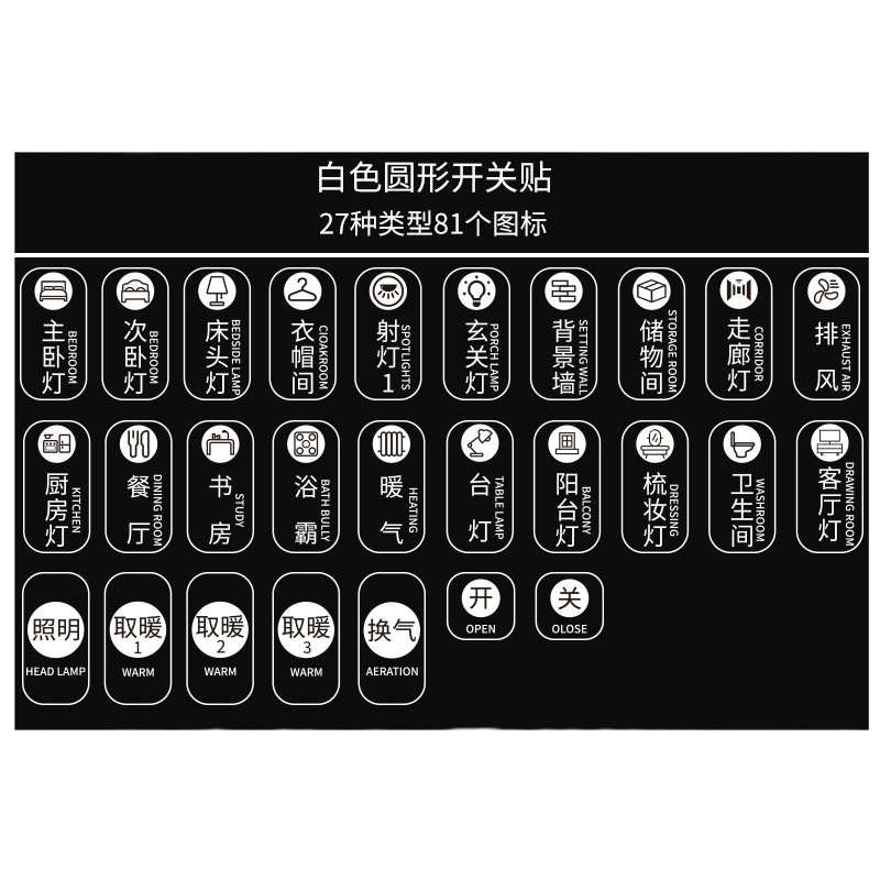 白色字开关标识贴纸家用灯光插座面板墙贴指示标签夜光提示贴定制 封后 卡通款[40种130个]开关贴