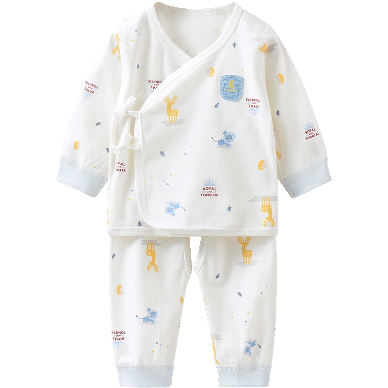 童泰TONGTAI纯棉婴儿和服开裆套装0-3个月宝宝侧开系带上衣裤子两件套