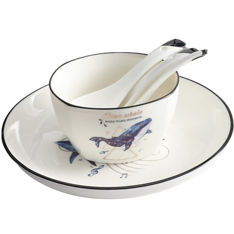 贝瑟斯 鲸鱼陶瓷餐具套装碗碟套装北欧简约餐具微波炉适用