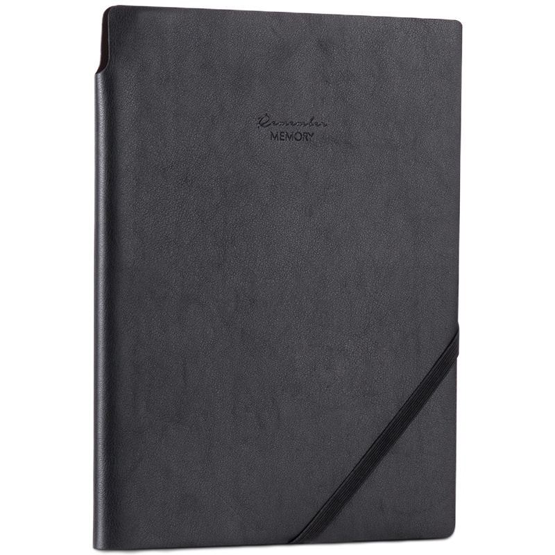 得力(deli)25K96张可插笔绑带皮面本 记事本工作笔记本子文具办公用品 黑色22215