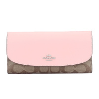 COACH 蔻驰 奢侈品 女士卡其粉色人造革长款钱包钱夹