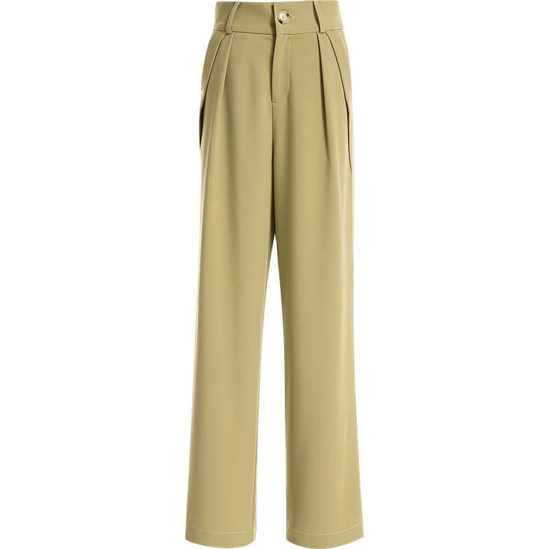 欧昵雪通勤OL高腰宽松显瘦垂感阔腿裤女撞色直筒长裤