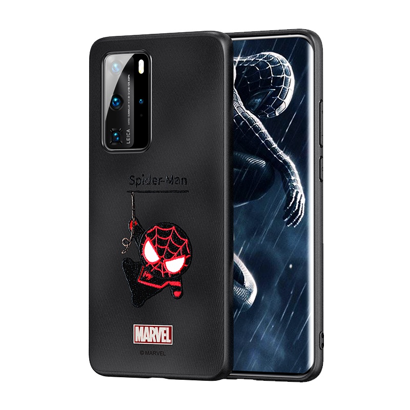 ESCASE 华为P40pro手机壳硅胶保护套全包防摔卡通动漫个性布艺刺绣网红潮牌保护壳漫威正版黑色蜘蛛侠