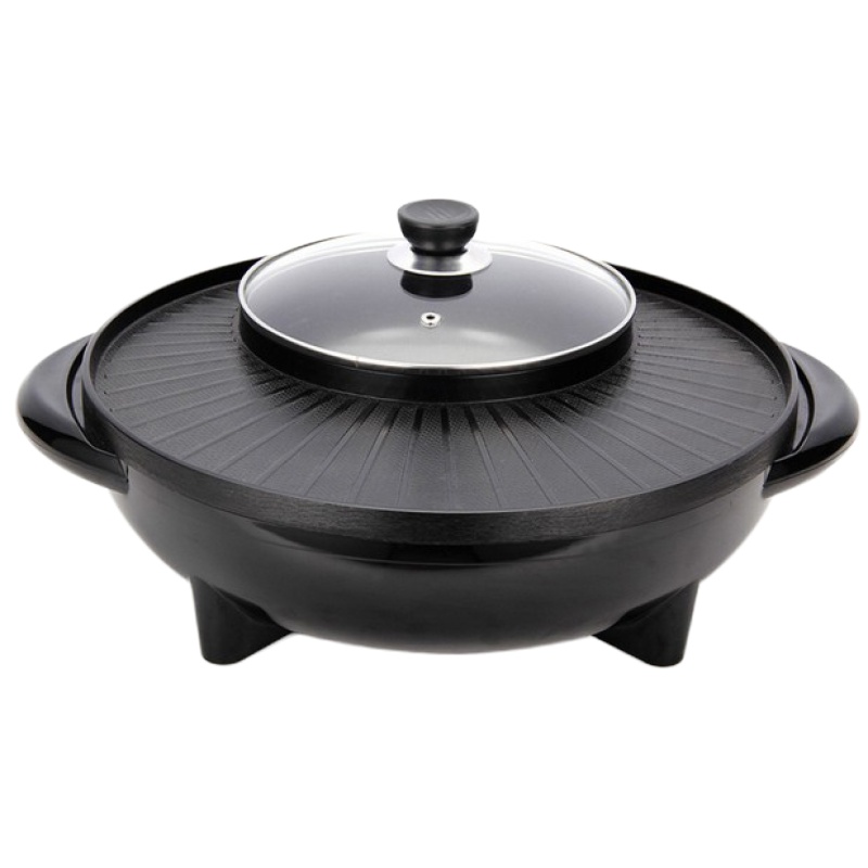 涮烤一体锅家用电烧烤炉韩式黄金蛋多功能电热锅烤涮锅煎烤盘电火锅烤炉 大号款[送烤纸5张+油刷+菜夹]适合2-6人