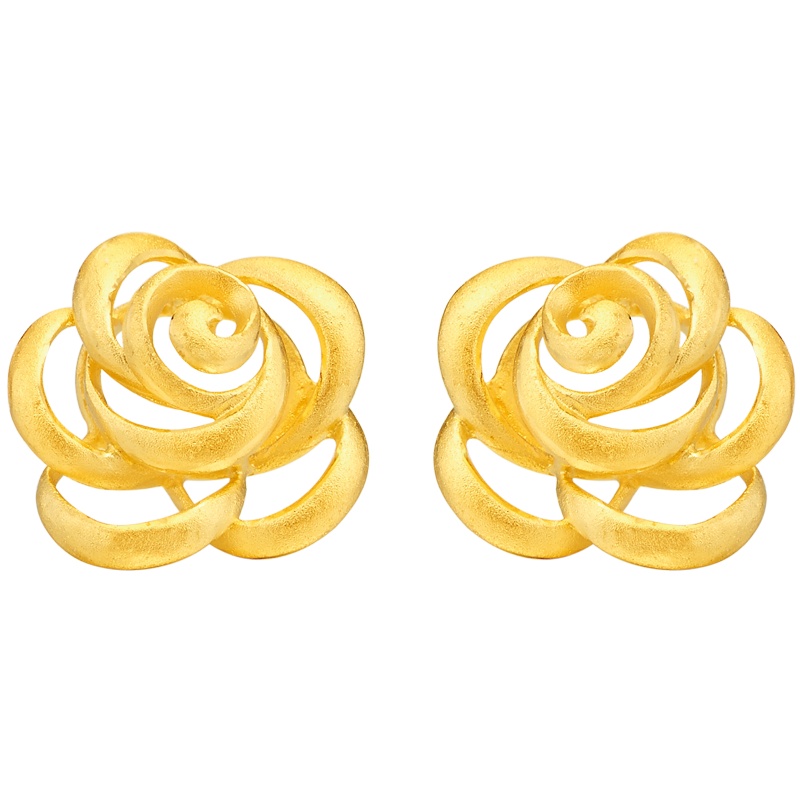 周大福 花月佳期系列玫瑰之心金饰品耳钉 计价(工费:58元) F165640