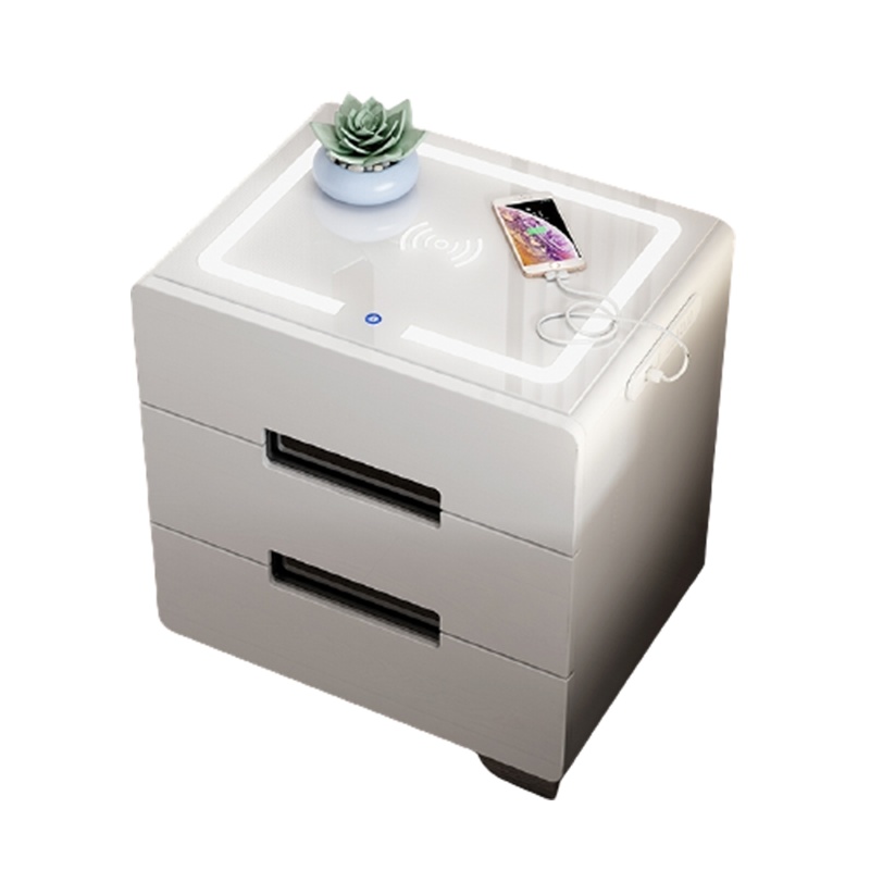 智能床头柜简约现代北欧卧室柜符象无线充电USB多功能白色烤漆储物柜