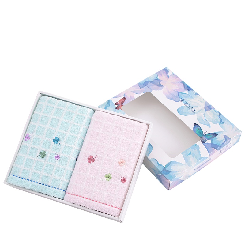 金号A类纯棉无捻提花洗脸巾毛巾2条装礼盒GA1099WH高档礼盒 柔软舒适 居家生活 节日送礼