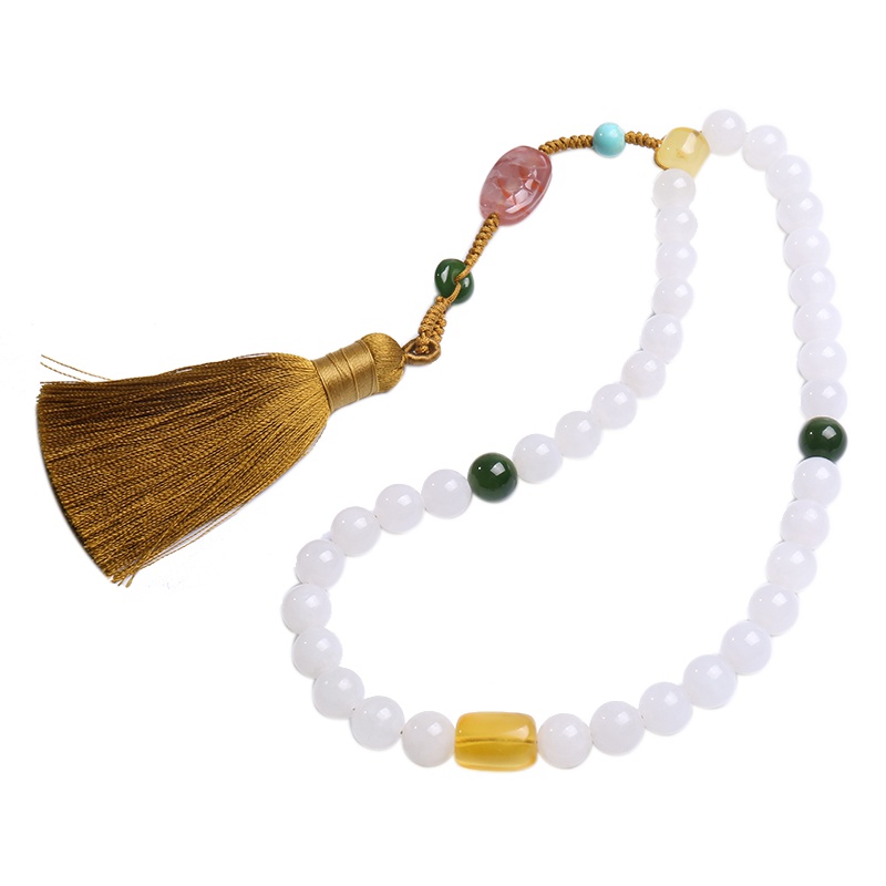 月印百川 和田玉手链手串 碧玉珠蜜蜡手持把玩车内挂件 附送证书