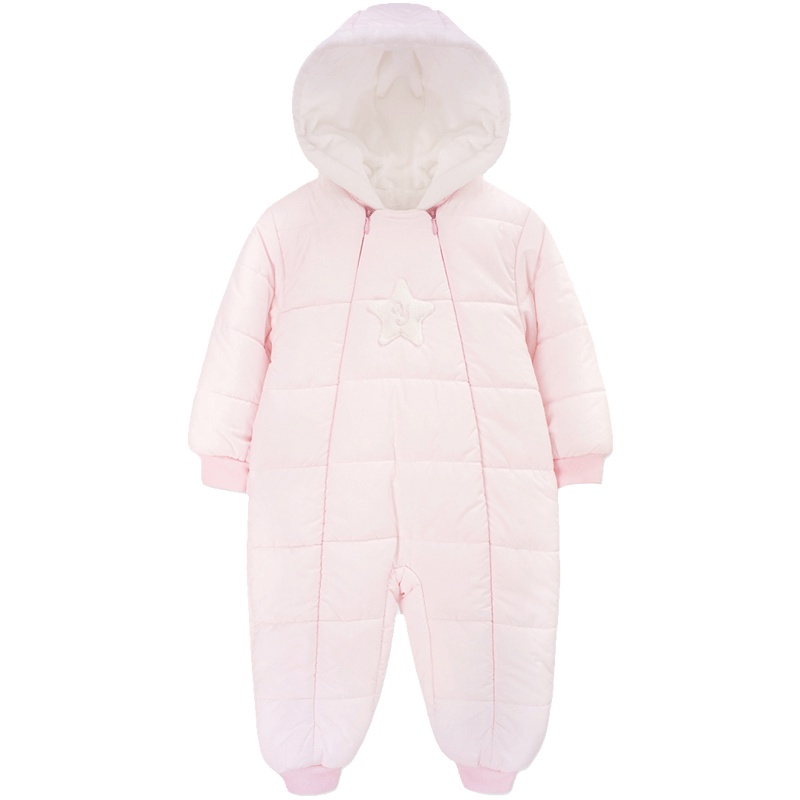 婴姿坊男女童冬季加绒夹棉加厚连体衣宝宝连帽隐形拉链前开爬爬服 2色可选 59-80cm 0-12个月