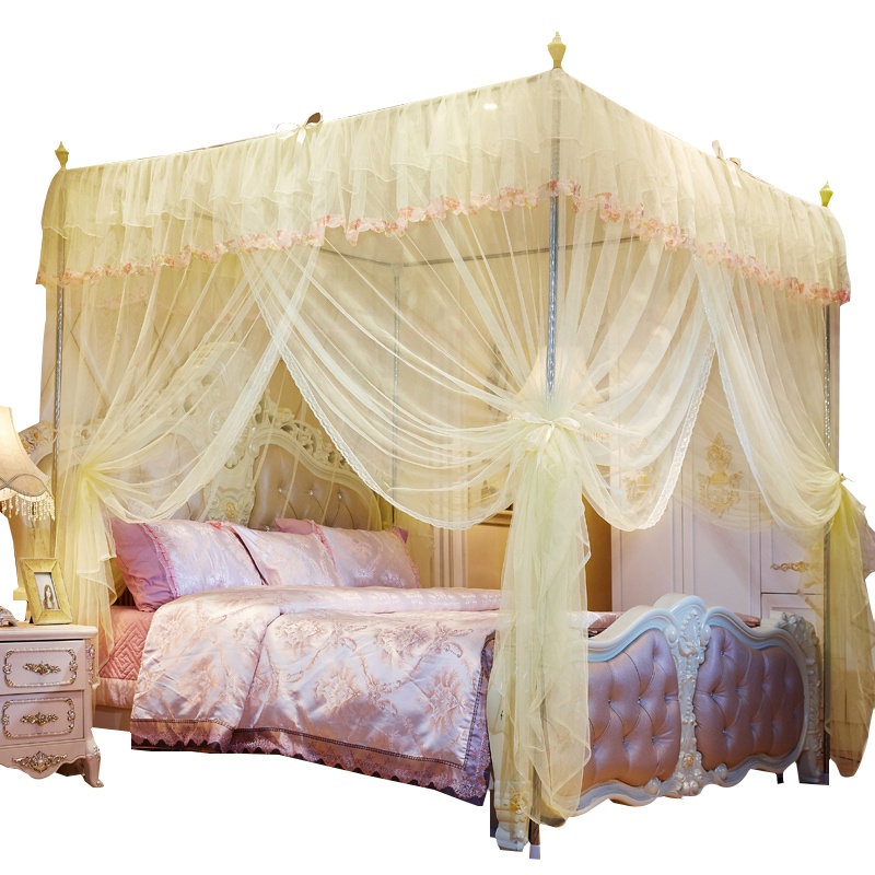 曼凝家纺 宫廷落地蚊帐家用1.2米1.5m1.8m床蚊帐不锈钢支架三开门公主风加密加厚