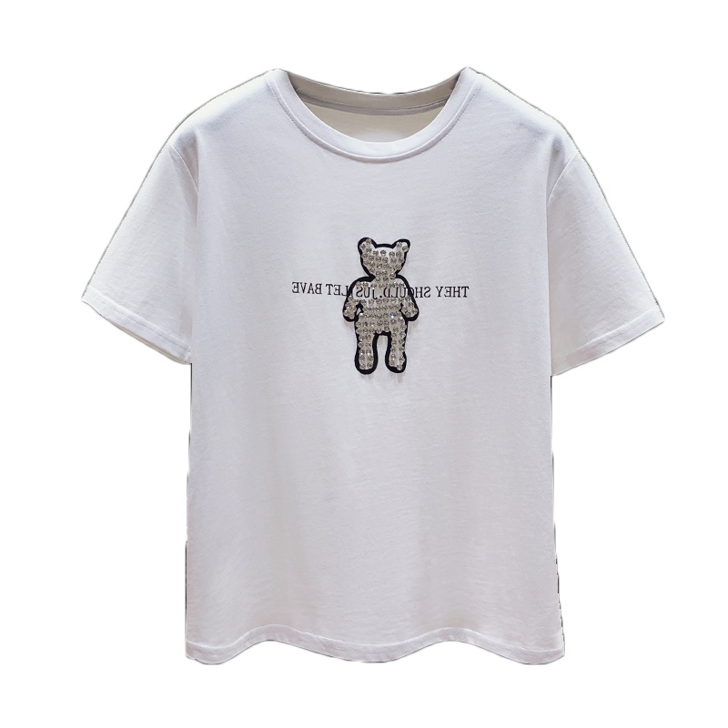 晗亦然2021新款钻石小熊圆领百搭简约短袖T恤女2565