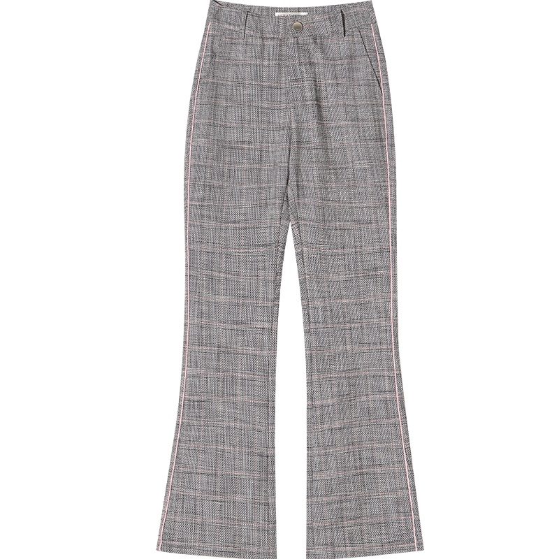 娅丽达女裤2019秋季新款小喇叭裤时尚修身英伦九分微喇格子裤子女I3628