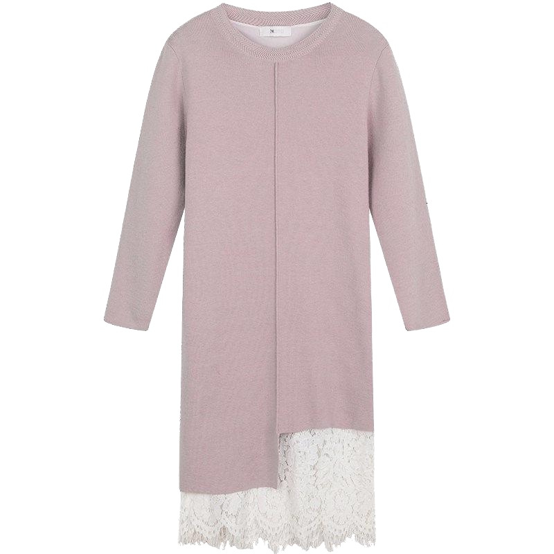 7M蕾丝毛衣连衣裙女装拼接修身秋冬装新款宽松显瘦针织衫70009036