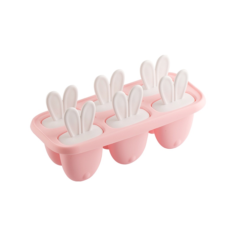 茶花雪糕模具家用自制迷你做小冰淇淋的磨具冰棍儿童卡通冰棒模型 [兔耳马克粉6支装]