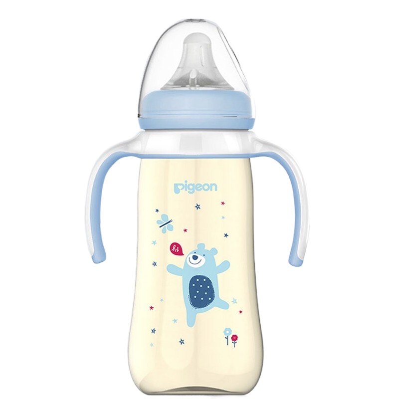 贝亲宽口径PPSU宝宝双把彩绘奶瓶330ml带LL奶嘴送吸管组AA172