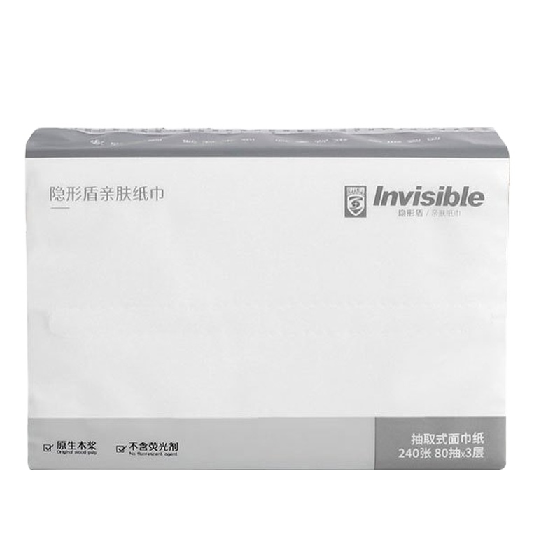 WQMD隐形盾柔软亲肤干湿两用原生木浆抽取式面巾纸 240张80抽x3层16包/箱
