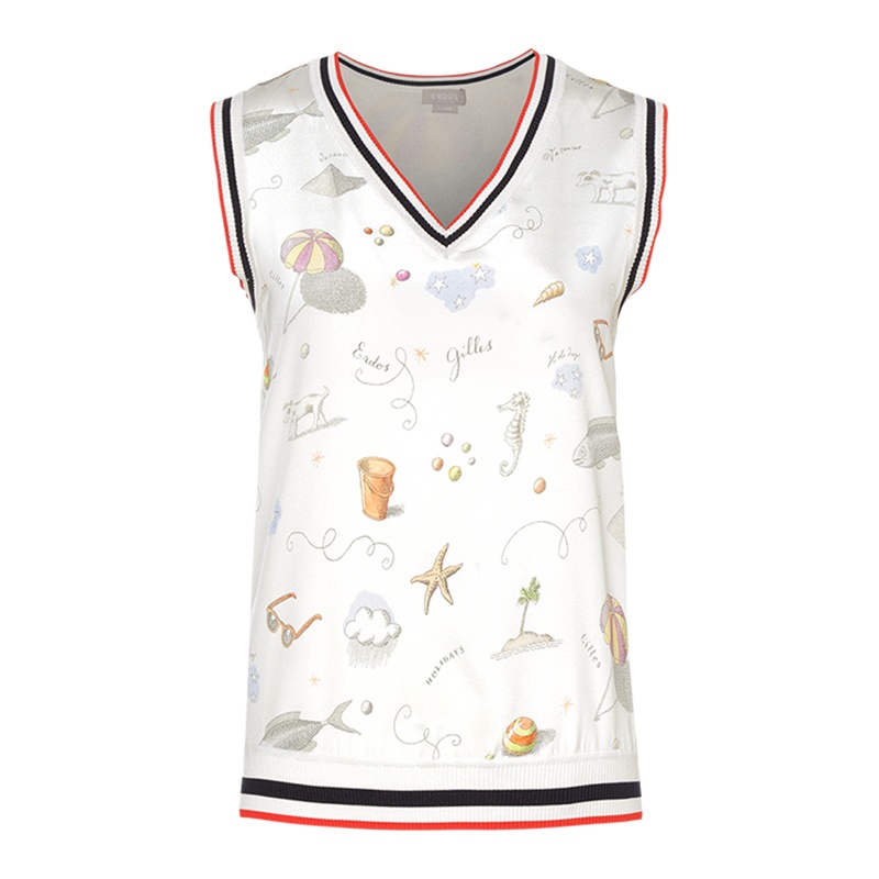 鄂尔多斯ERDOS 春夏桑蚕丝letan手绘印花V领针织女式小背心/小吊带