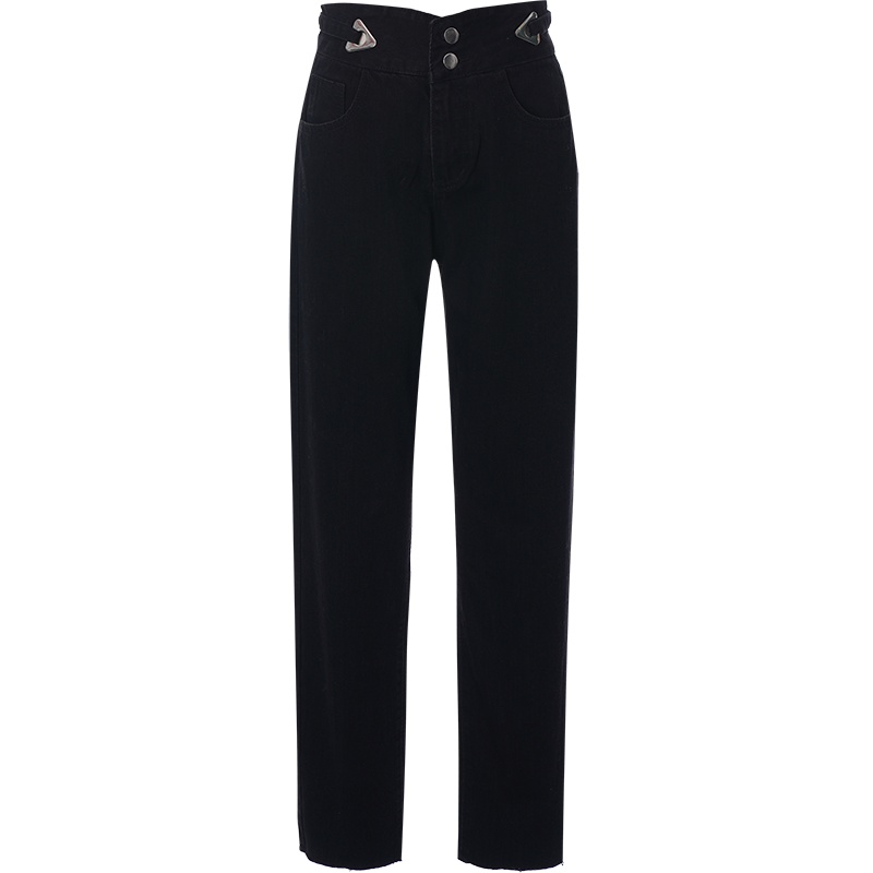 OUNIXUE欧昵雪 | [简约高腰小脚裤]秋冬季时尚宽松哈伦裤毛边水洗牛仔裤女