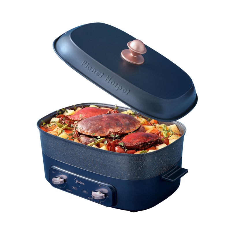 美的(Midea)电火锅4.7L煎烤烹炸多功能1500W食品级不粘涂层加深多用途智能电火锅 MC-DY3525E102L