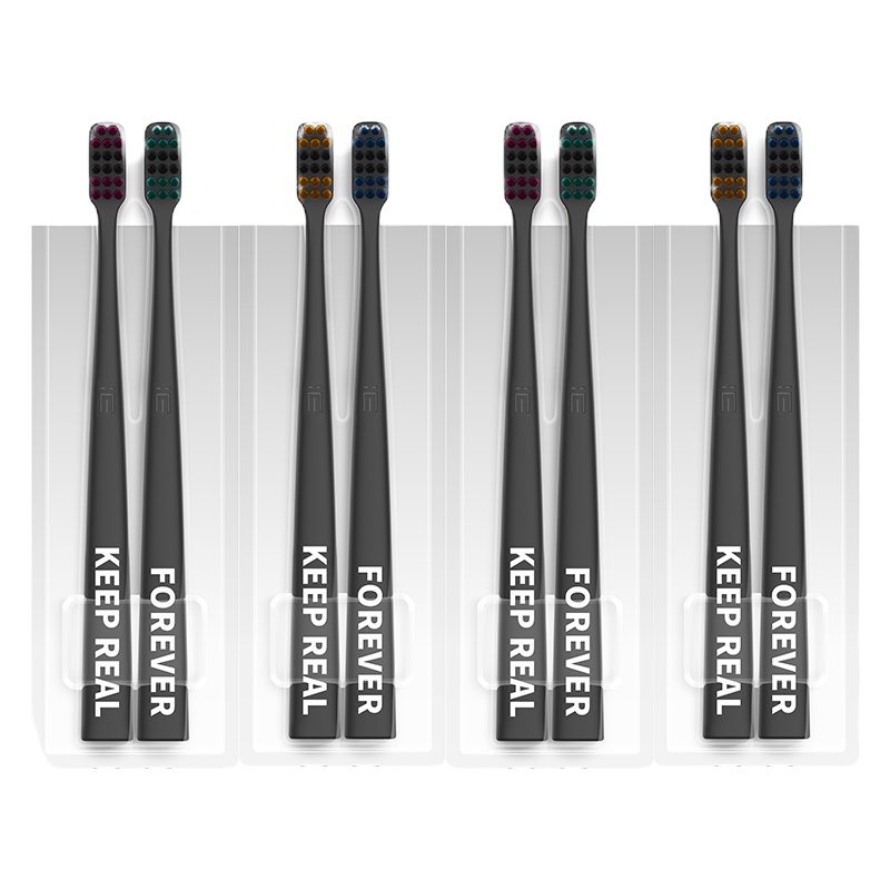 纳美 极简生活成人竹炭柔细彩色刷毛牙刷清洁牙缝 4对8支装6010