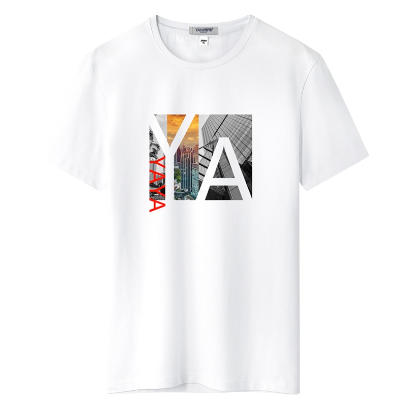 鸭鸭(yaya) 夏季男士短袖T恤宽松圆领印花时尚休闲百搭潮流