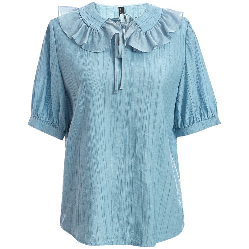 欧昵雪夏装娃娃领蝴蝶结显瘦小衫女设计感小众短袖上衣