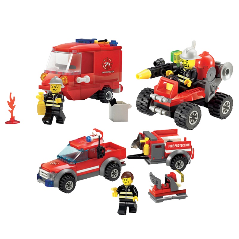 兼容乐高积木开智8055儿童塑料 益智拼装玩具消防工具皮卡拖车模型6岁以上100-200块