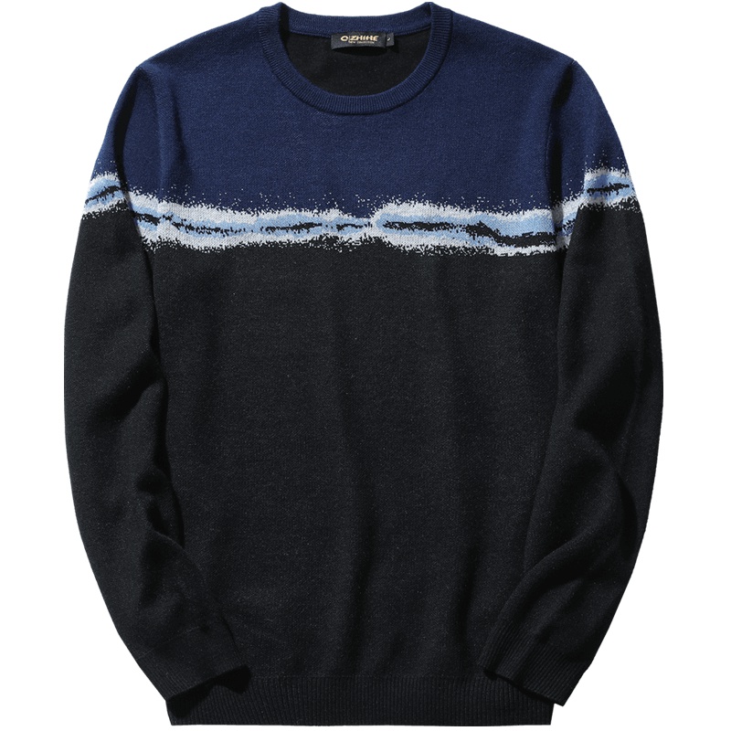 千纸鹤男士毛衣外套男2019秋冬新款休闲圆领套头撞色针织衫50076