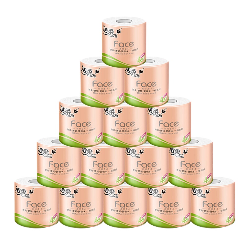 洁柔(C&S)卷纸 粉Face 棉柔感4层120g卫生纸*12卷(单位:提)